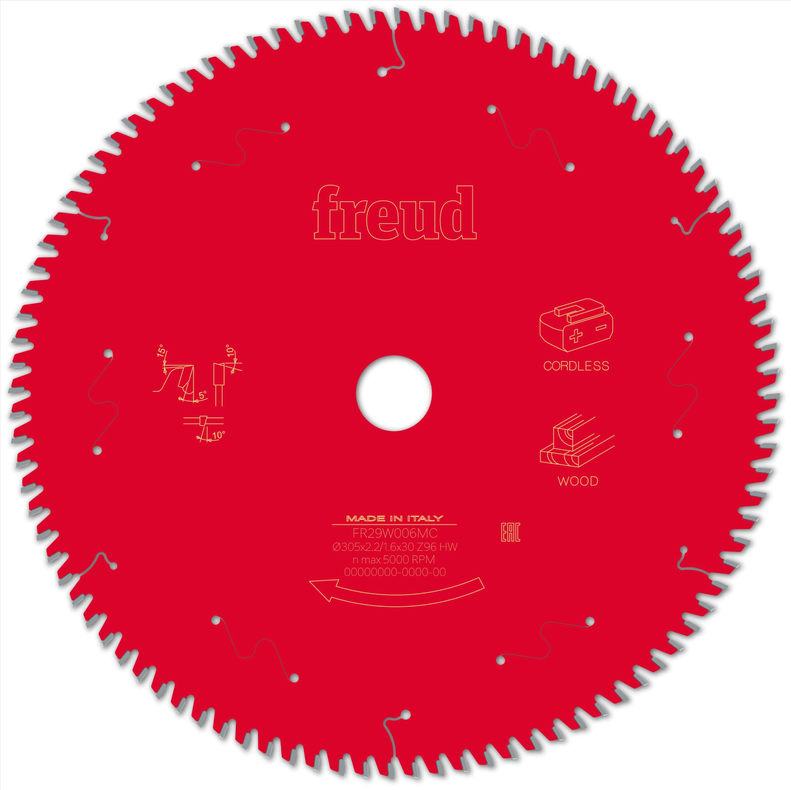 Freud Wood Mitre Saw Blade 305mm x 30mm 96T Cordless