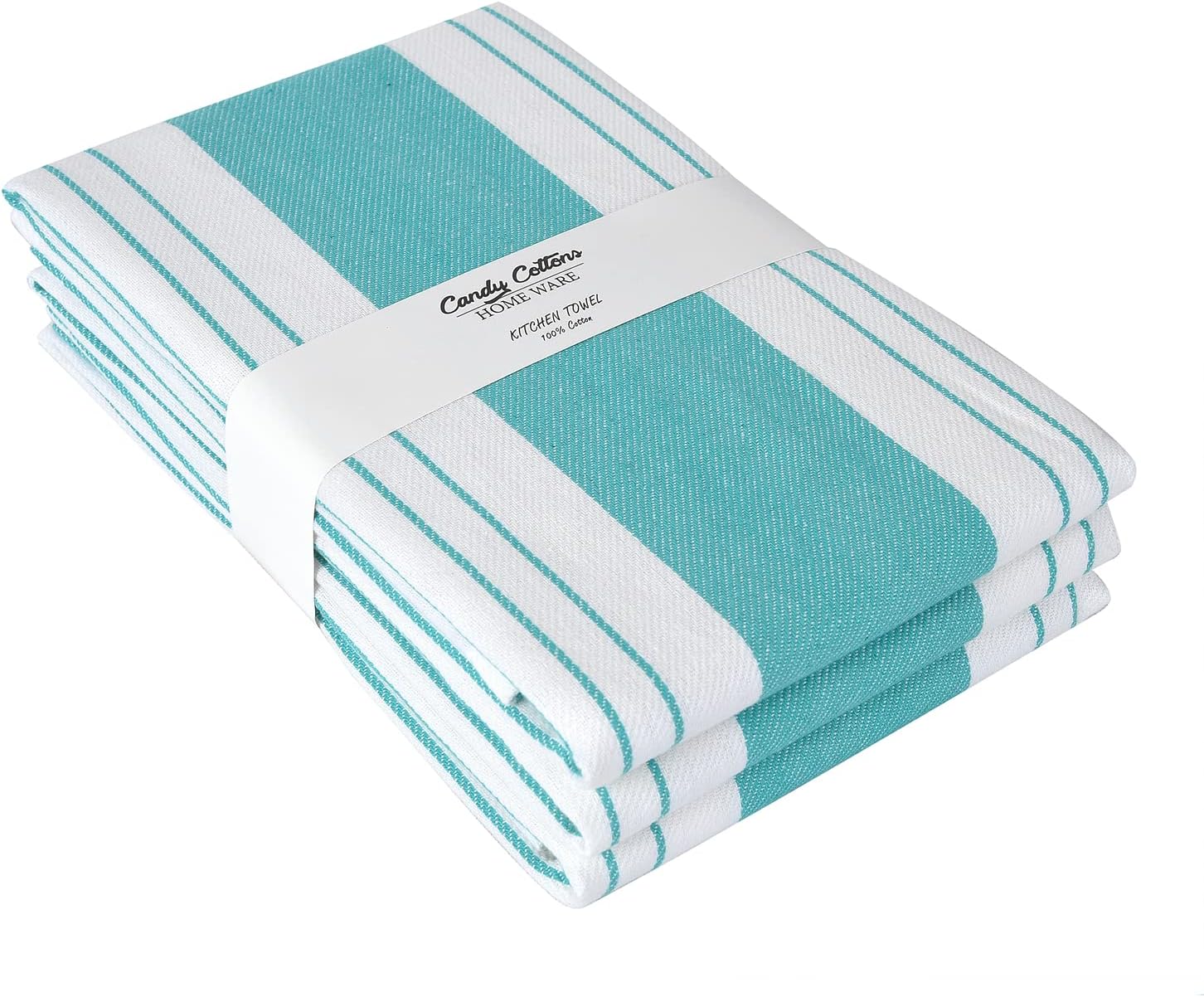Stripe Kitchen Towels Mordern Design Centreband Dish Towels Boho Stripe Absorbent Festive Gift Set of 3 Pantry Reusable Kitchen Dish Towel|Easter Spring Decor 18x28 Inch Teal Blue