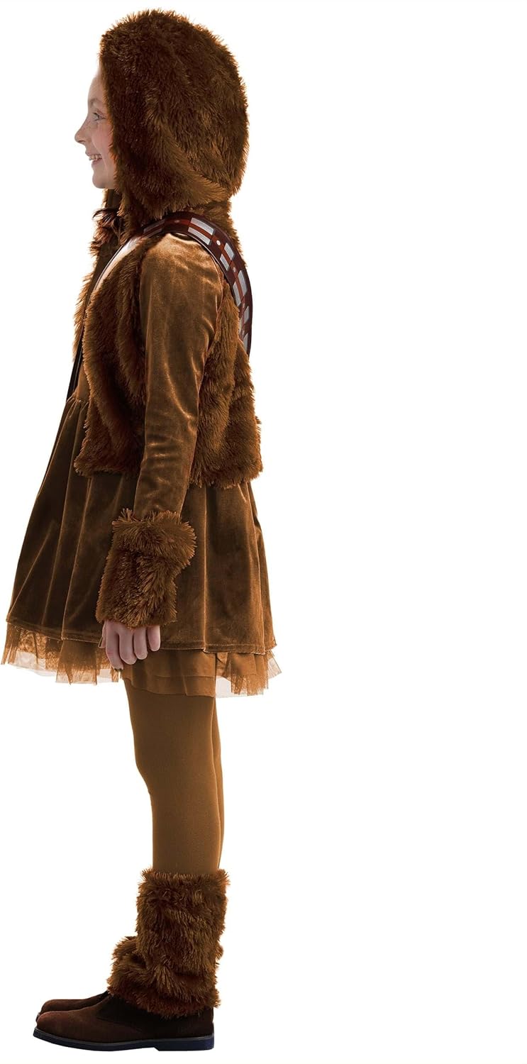 Girl's Star Wars Chewbacca Kids Costume Dress with Faux Fur Vest and Bandolier Bag for Halloween or Play Pretend