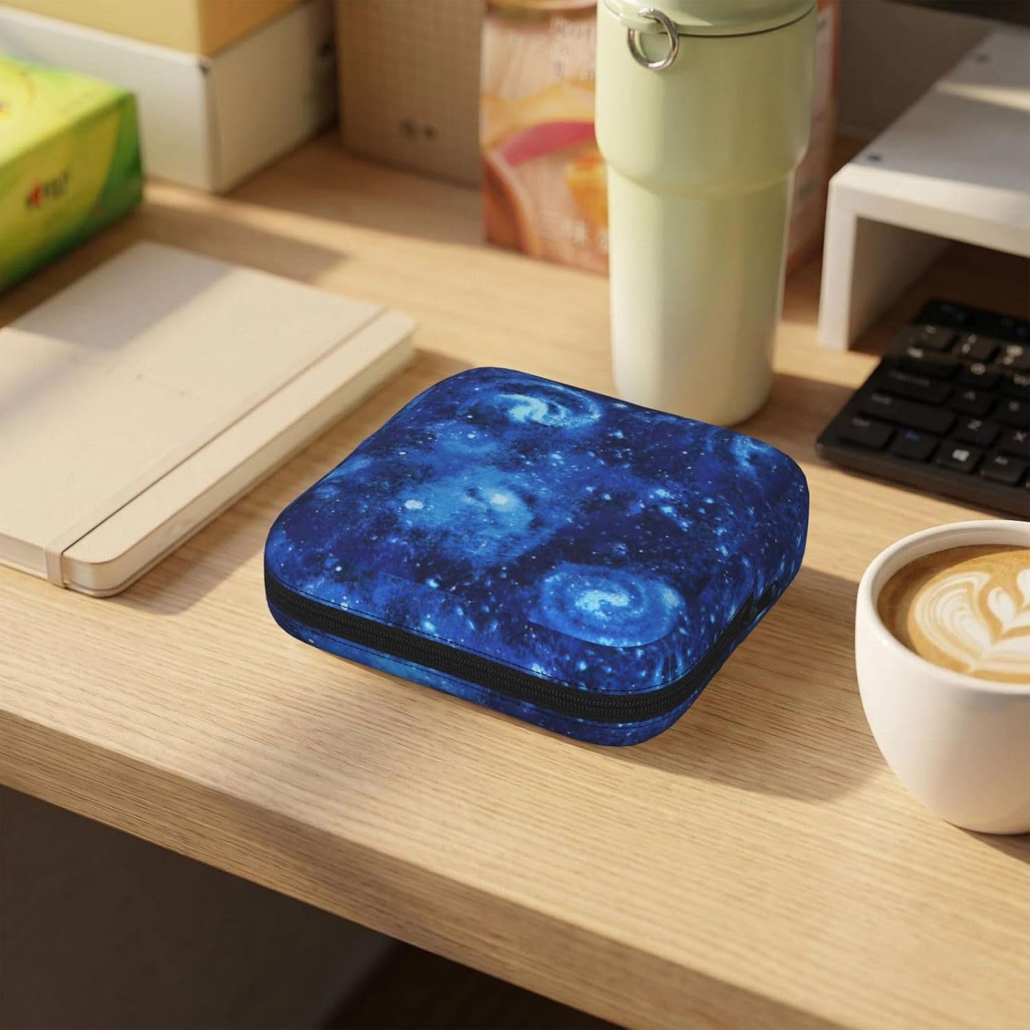 Blue Universe Space Galaxy Print Women Period Bag Sanitary Pouch Portable Pad Pouch Tampon Holder Small Zipper Pouch Storage Bag