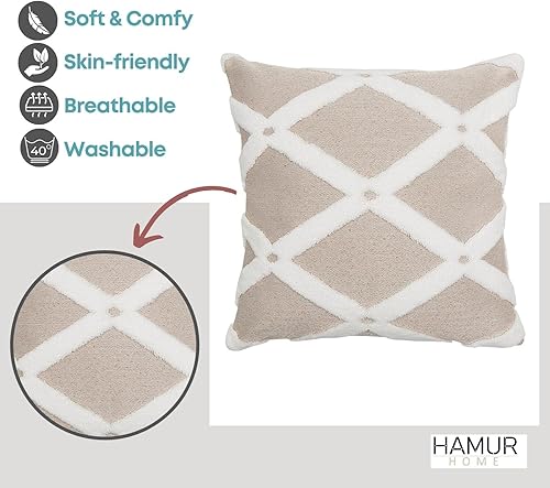 Miniatura 9 de HAMUR - Juego de 2 fundas de almohada decorativas de 22 x 22 pulgadas, suaves, duraderas y suaves, de lana sintética para sofá, cama, sofá y sala de