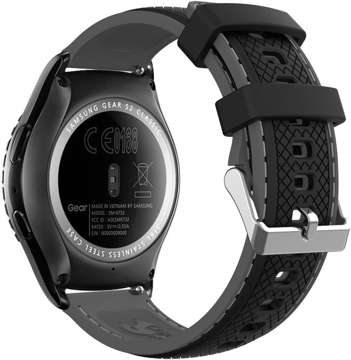 Gear Sport/Gear S2 Classic Watch Band 20mm Soft Silicone Replacement Strap Quick Release Wristband for Samsung Gear Sport(SM-R600) & Gear S2 Classic(SM-R732 & SM-R735)(NOT for Gear S2)-Black/Gray