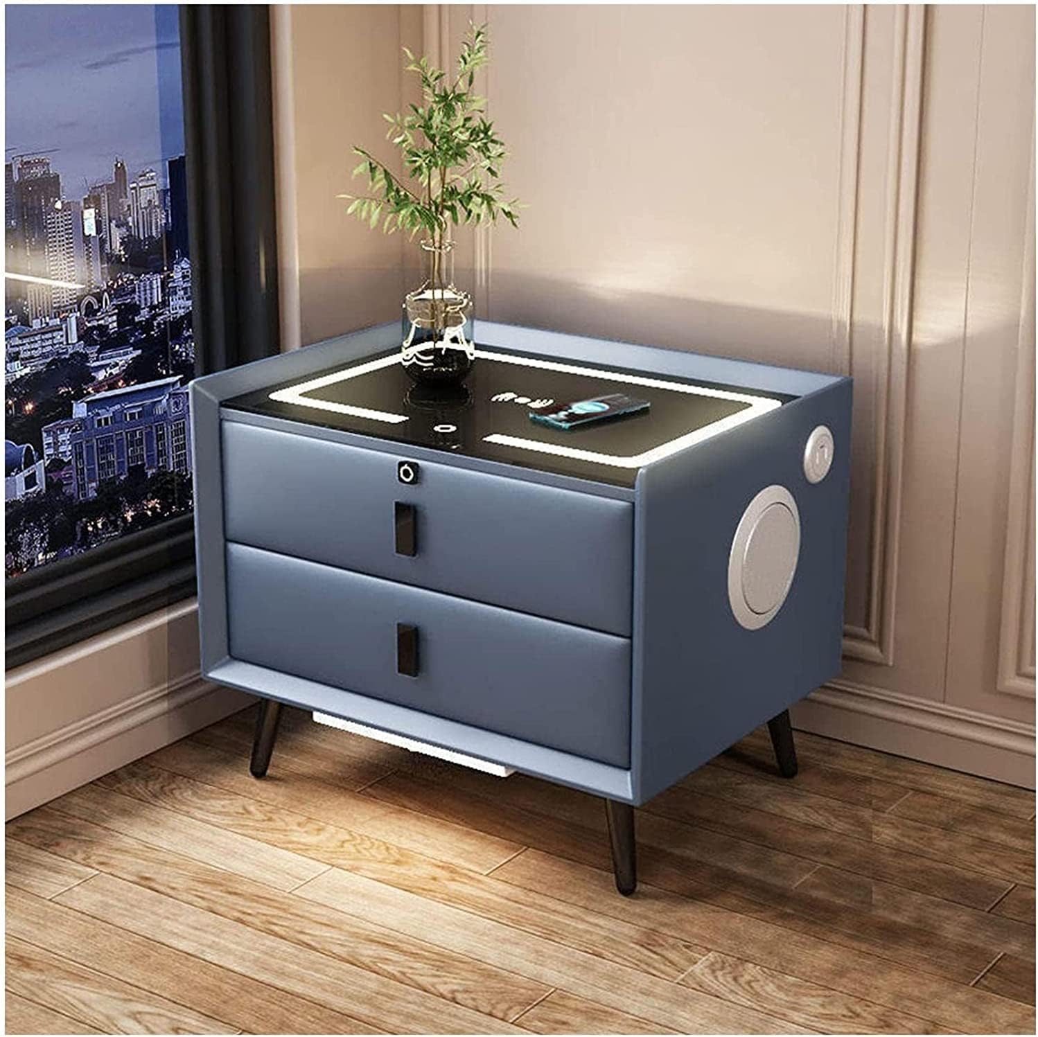 Smart Nightstand With Wireless Charging Station Led Sensor Light Bedside Table Bluetooth Speaker