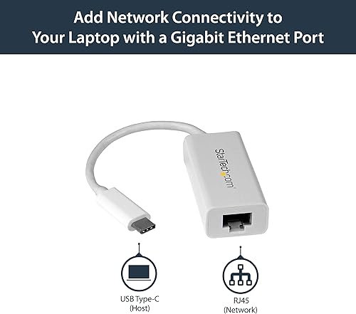 Miniatura 2 de StarTech.com Adaptador USB-C a Gigabit Ethernet - Blanco - Compatible con Thunderbolt 3  4 - Windows y Mac - Convertidor de red LAN RJ45 (US1GC30W)