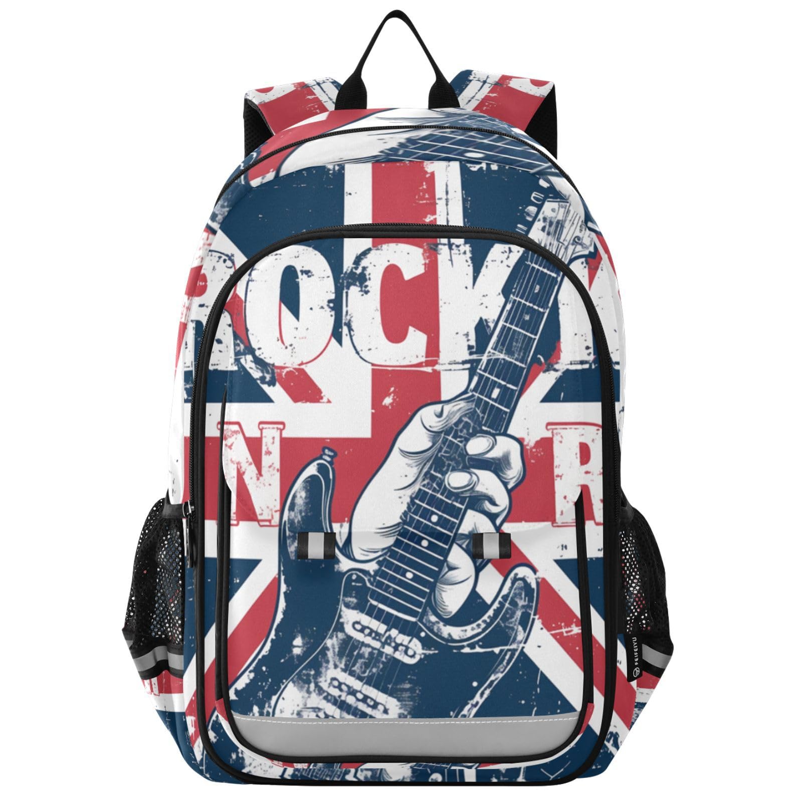 Bandera BritáNica Guitarra MúSica ArtíStica Mochila Escolar para Estudiantes,Mochila para Niños y Adolescentes Ideal para Viajes