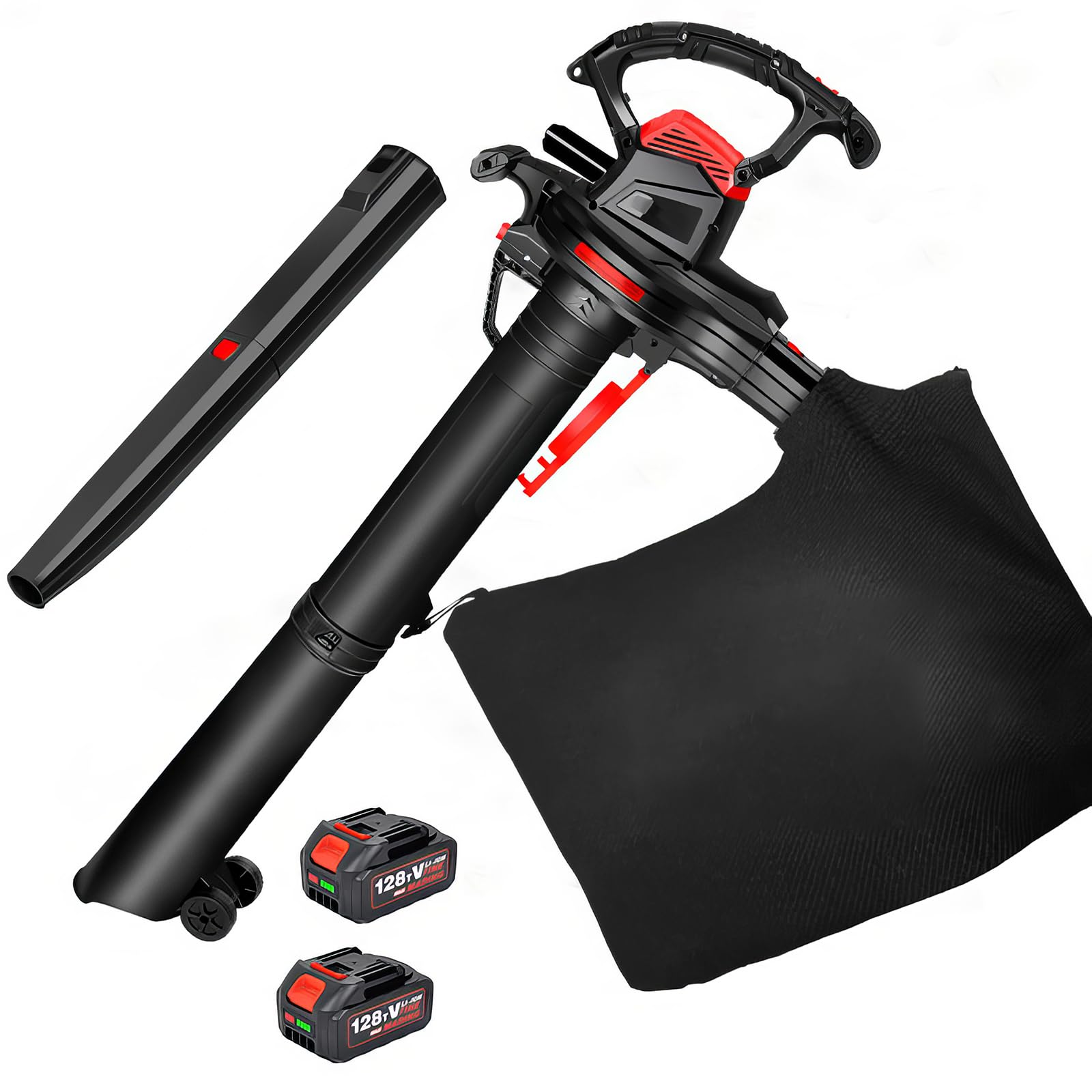 Soplador y Aspirador de Hojas de jardín inalámbrico de 40 V, triturador de Hojas con batería de 6 velocidades, Aspirador y sopladores de jardín con Bolsa recolectora de 40 l, 156 CFM,2 baterías