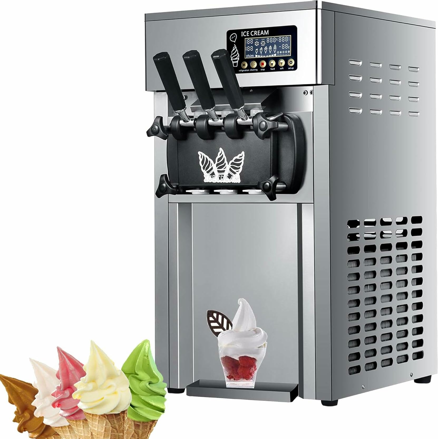 1200W Commercial Ice Cream Maker Machine 3 Tastes Outlet Soft Serve Ice Cream Machine 16 18L H Ice
