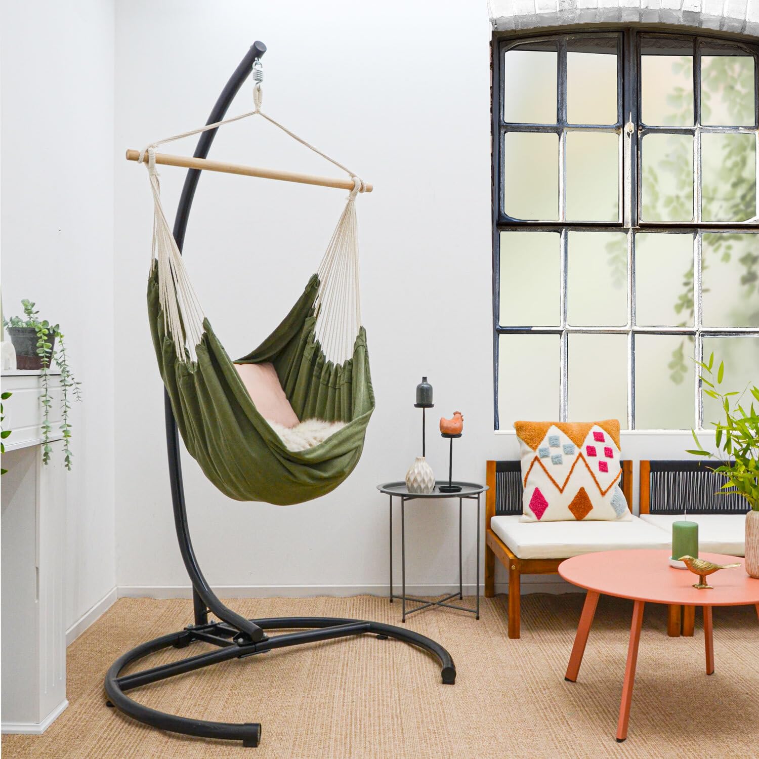 AMANKA Sedia Pensile Giardino XL - 155x125 Sospesa da Esterno a Dondolo da Interno - Poltrona Balcone Altalena da Camera Bambini Appesa al Soffitto Dondolo 1 Posto