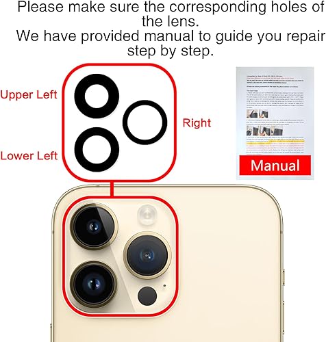 Miniatura 6 de 2 piezas ASDAWN lente de cámara trasera de repuesto de vidrio para iPhone 14 Pro Max y 14 Pro lente de cámara de repuesto con adhesivo preinstalado