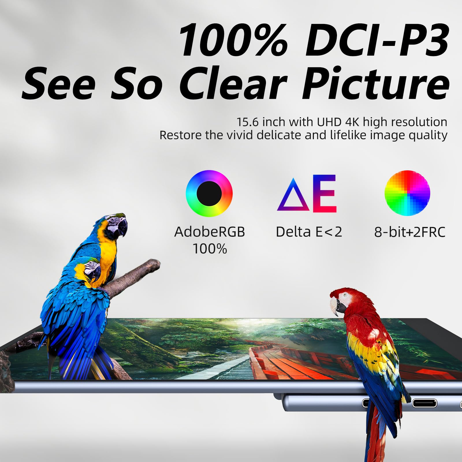 CAIKEZI Monitor przenośny OLED 15,6" ekran dotykowy 4K UHD 3840X2160 100% DCI-P3 10000:1 Multi-Touch HDR USB-C HDMI monitor podróżny do laptopa z podstawką i etui