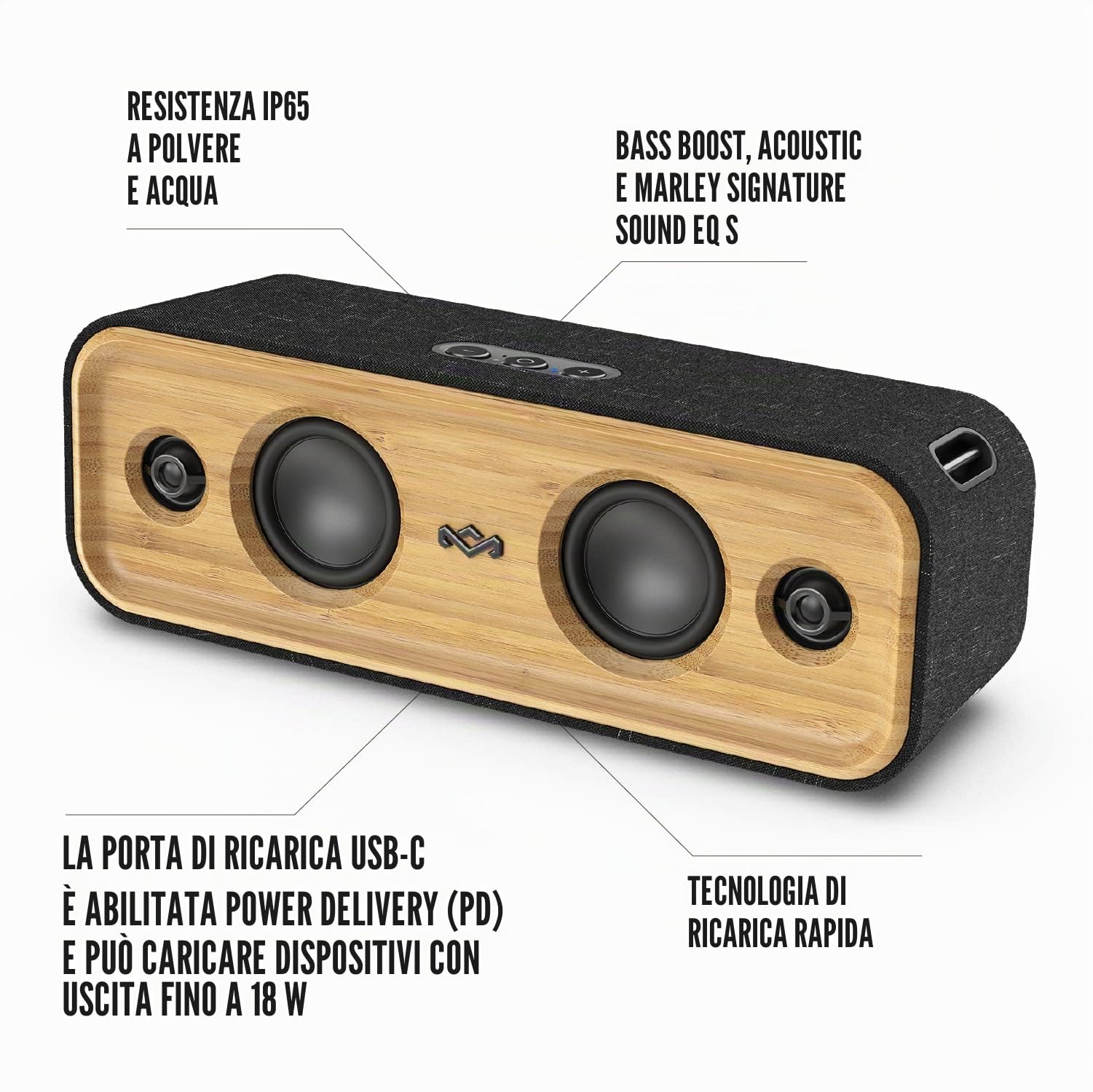 Marley House of Get Together 2 Altoparlante Bluetooth Portatile - 40W | Speaker da viaggio sostenibile, 20 ore di autonomia, microfono, potente, resistente a polvere e acqua IP65, 30m di portata