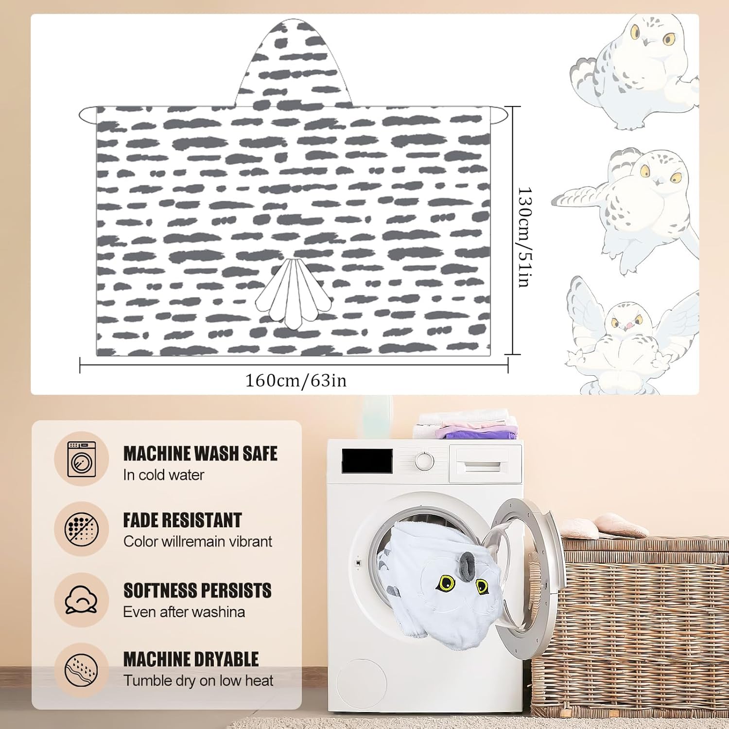 Oversized Blanket Hoodie for Women, Snowy Owl Wearable Blanket Owl Gifts for Birthday - Image 5