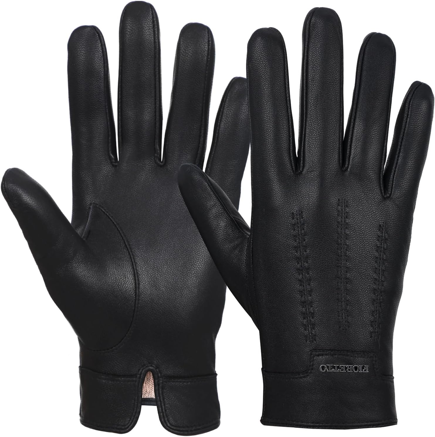 FIORETTO Mens Winter Genuine Leather Gloves Cashmere and Wool Lined Warm Touchscreen Leather Driving Gloves M180807