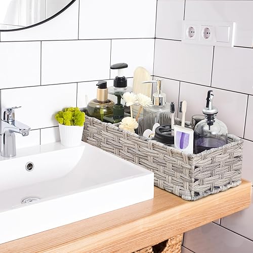 Miniatura 7 de Compartimentos más grandes Cesta de papel higiénico  Bandeja de depósito tejida a mano  Cestas pequeñas para organizar, decoración rústica del