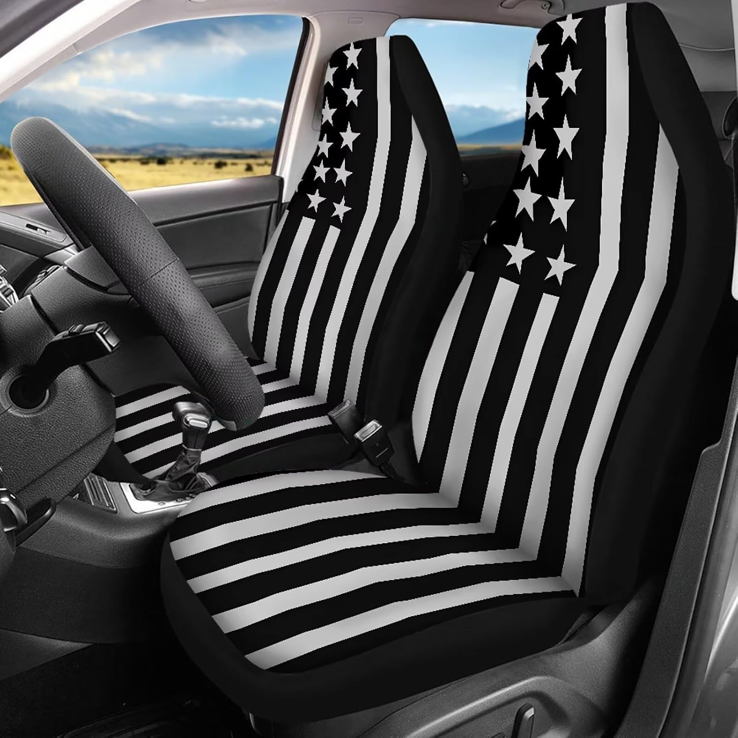 SEANATIVE Black American Flag Car Seat Covers Stain Resistant Split Bench Seat Covers for Cars, Auto Interior Cover Seat Protectors, Easy to Install