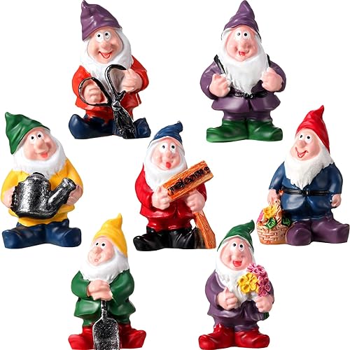 Miniatura 2 de Jetec 7 piezas de gnomos de hada, estatuas de resina en miniatura para jardín, mini estatua de gnomo para decoración de mesa y jardín para