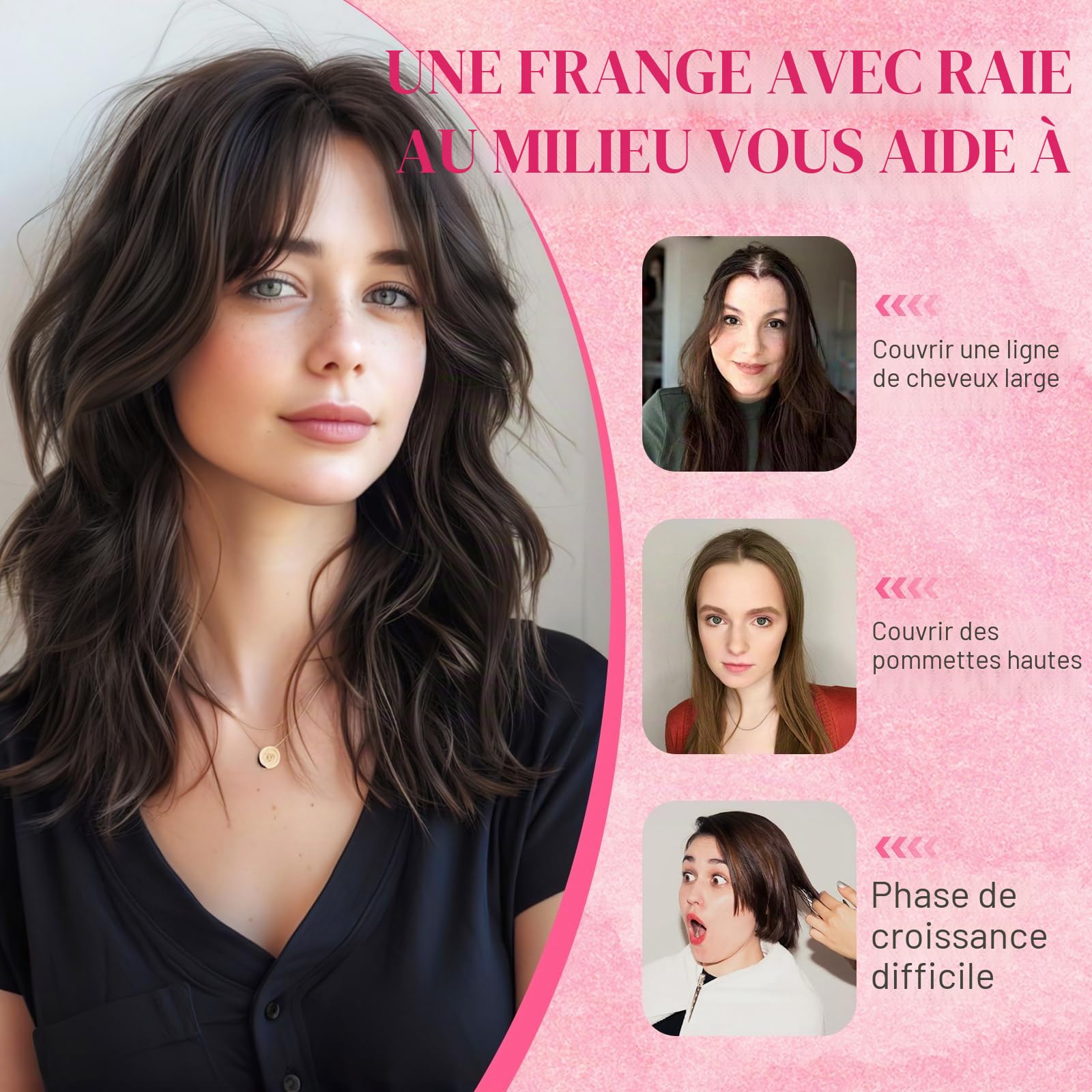 MY-LADY Frange à Clips Cheveux Naturels 100% Cheveux Humains Remy, Postiche Extension Cheveux Frange pour Femmes (Brun Moka)