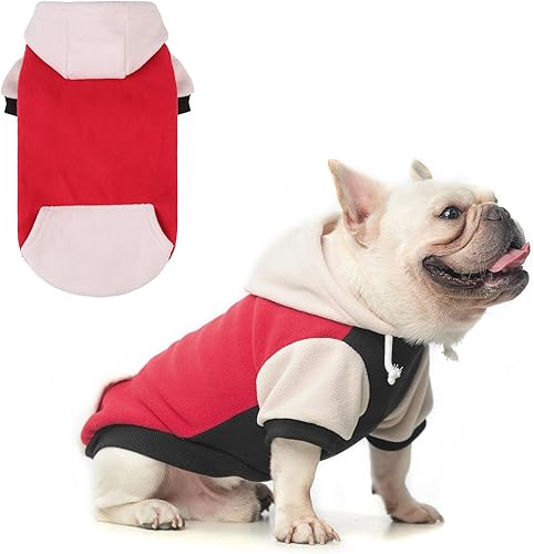 BEAUTYZOO Sudadera con capucha de forro polar para perro con bolsillo y agujero para la correa, ropa elástica para perros pequeños, medianos y