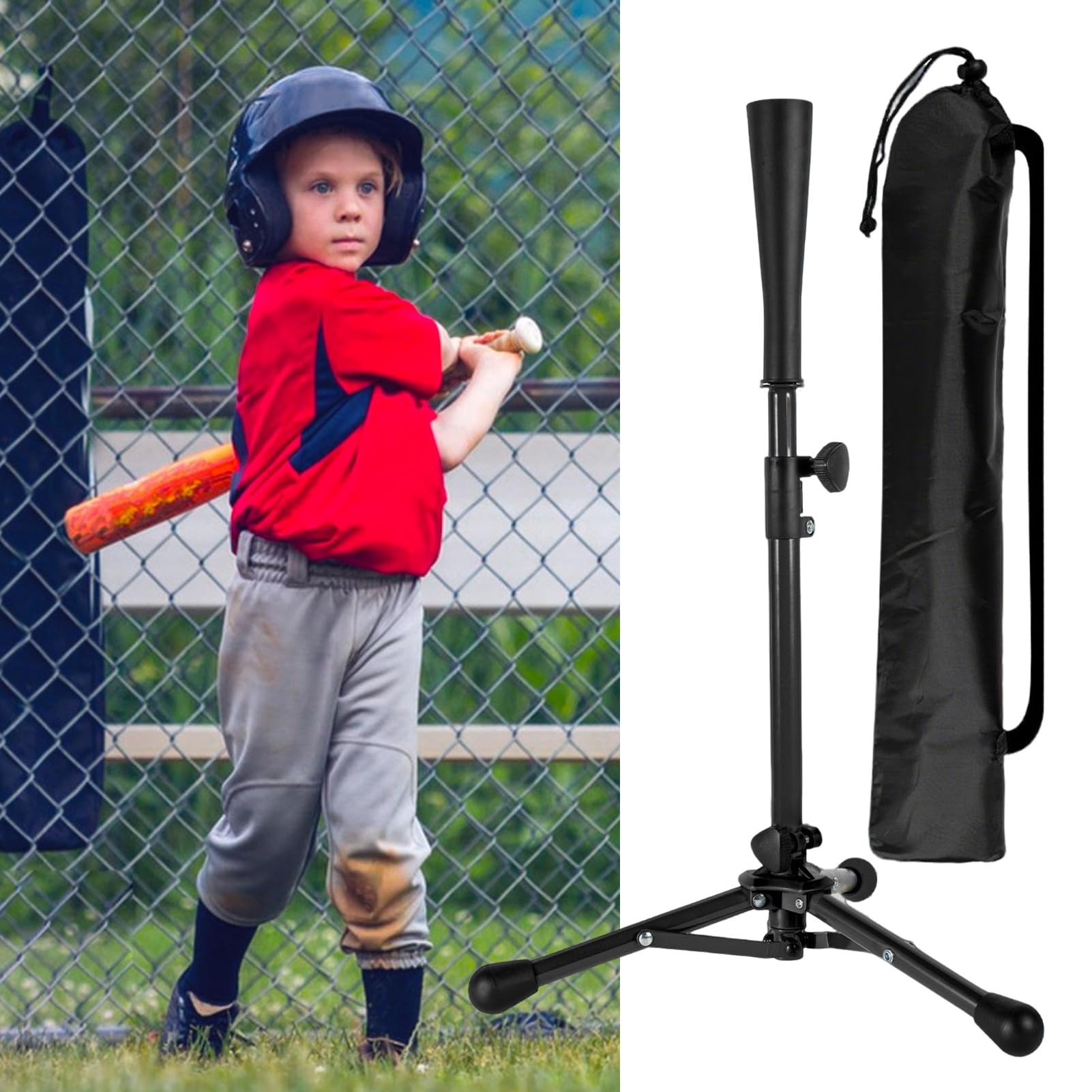 tee de béisbol Juvenil, Camisetas de béisbol para Golpear - Altura Ajustada T Ball Ball Batting tee - con el trípode de Soporte ergonómico de la Bolsa Reutilizable para el Lanzamiento de