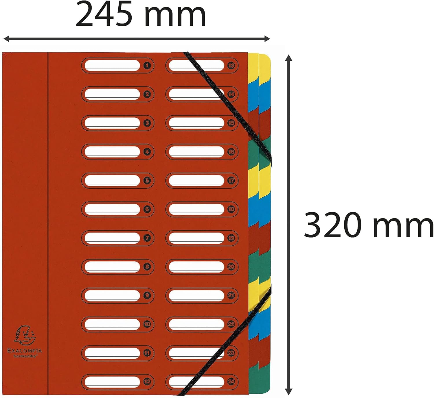 Exacompta 55245E Ordnungsmappe aus Manila Karton 425 g, mit Gummizug und Dehnbarem Harmonika-rücken, 24 fächer mit Ausgestanzten Fenstern Nature Future, Din A4, rot