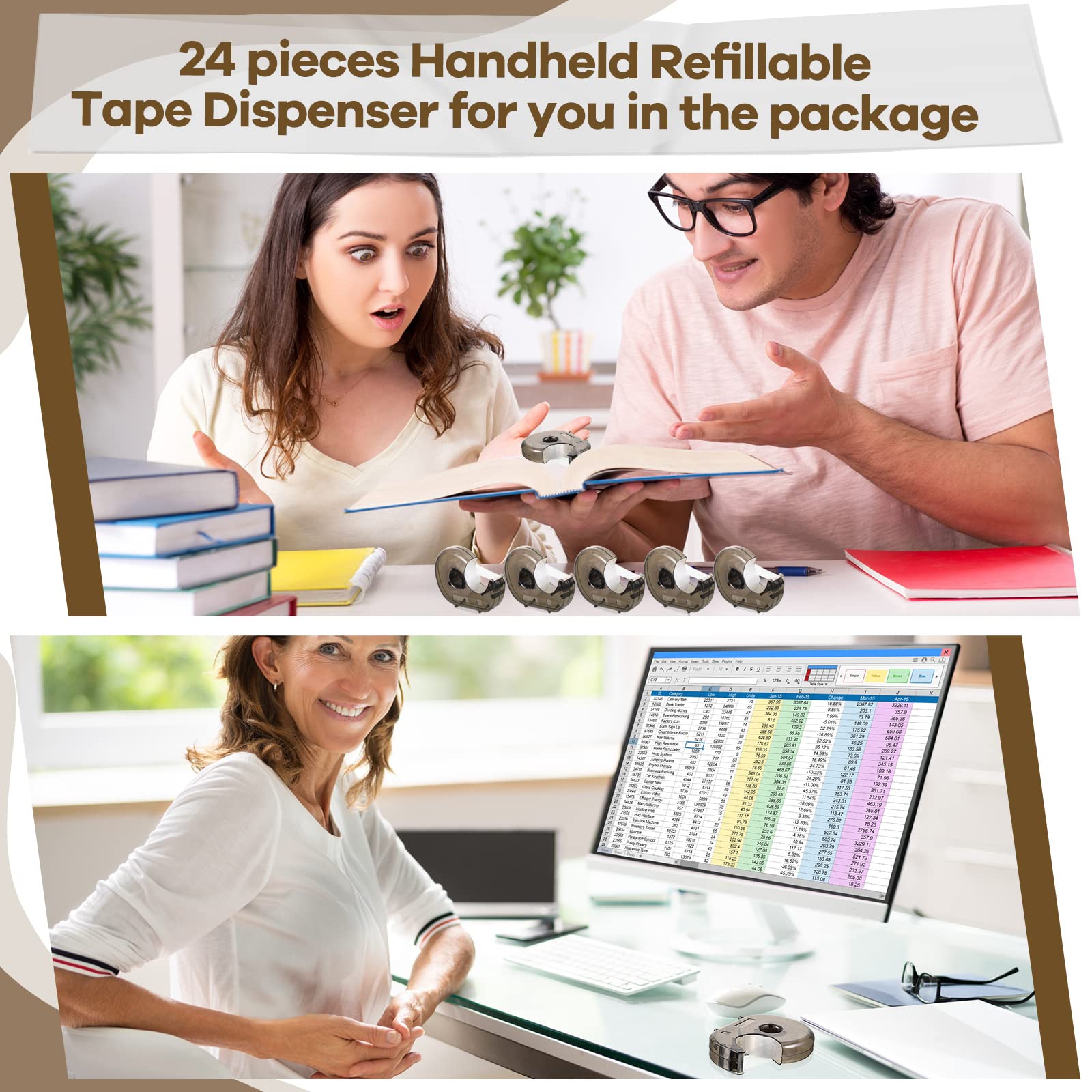 24 Pieces Handheld Tape Dispenser Desktop Tapes Cutter Transparent Plastic Refillable Dispenser Lightweight and Portable Hand Use Tape Holder for Home Office Packing Gift, No Tape Included