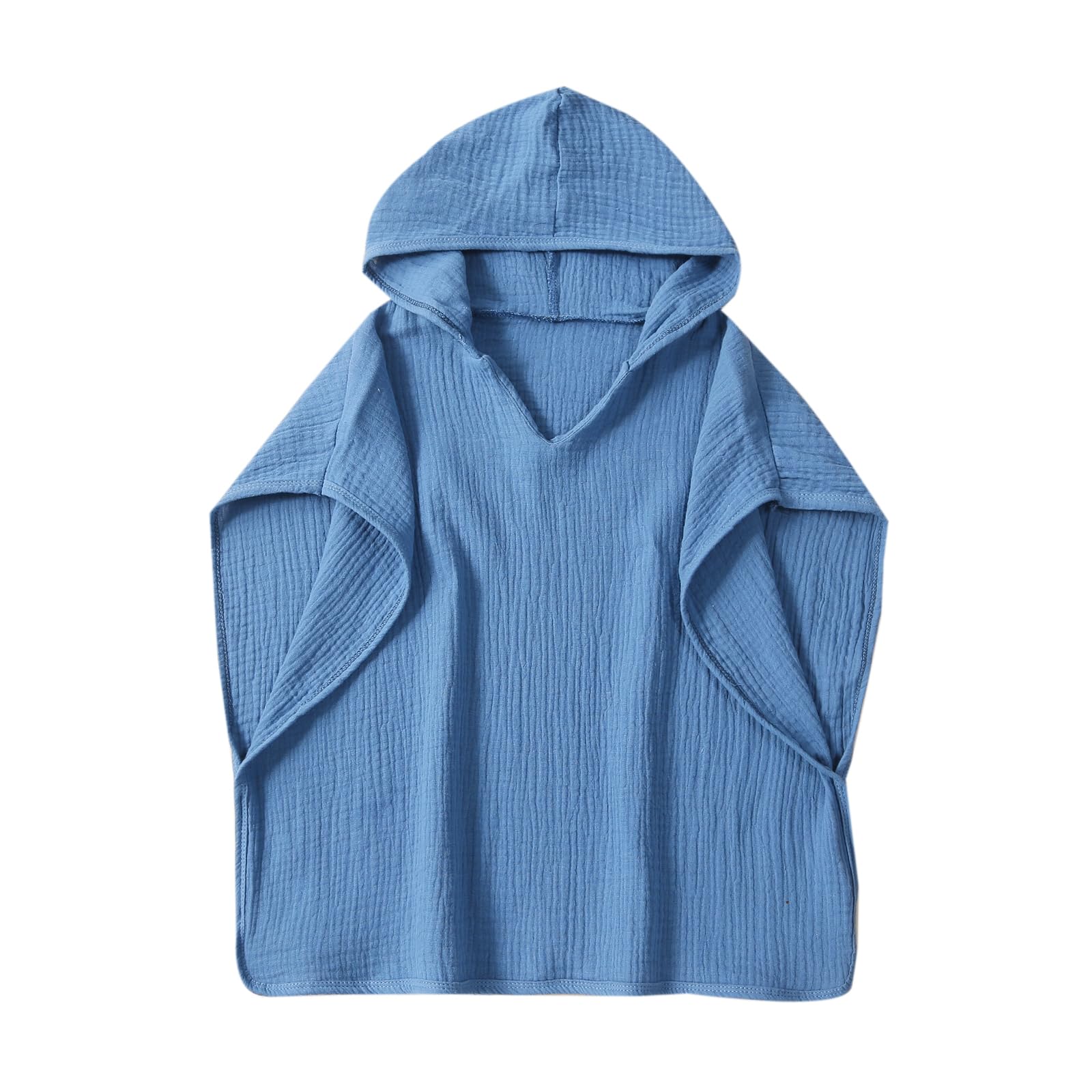 Pudcoco Toddler Baby Boys Girls Hooded Cover Up Cotton Linen Solid Color Hoodie Cloak Beach Wear (Blue, 1-2 Years)