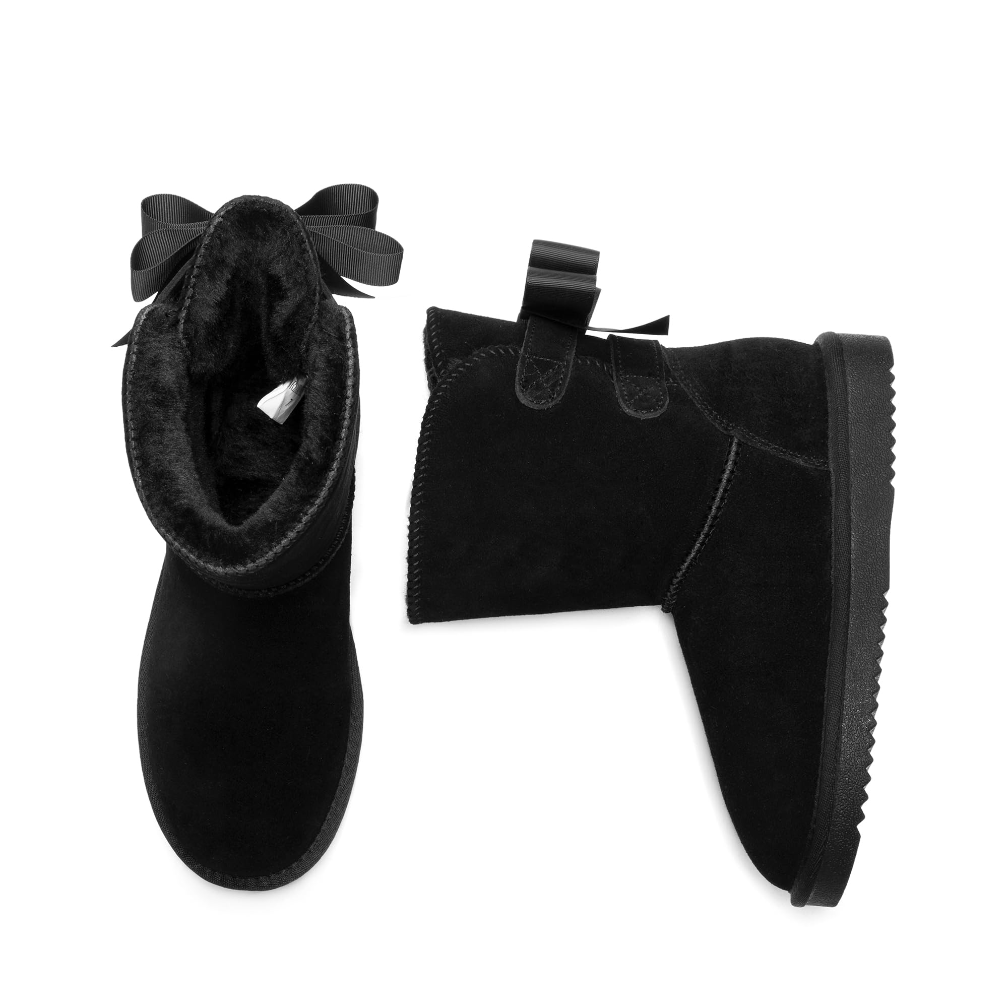DREAM PAIRS Stivali Invernali da Donna FuzzyChic con Fiocco in Vera Pelle Scamosciata Fodera Stivaletti Corti per Esterno e Interno