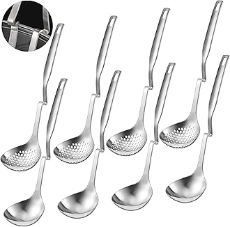 Patelai Hot Pot Slotted Ladle Set Stainless Steel Soup Ladle Strainer Scoops Cooking Skimmer Cookware Utensil for Hotpot Scooping Sauce Serving, 12 Inch(6 Pcs,Silver)
