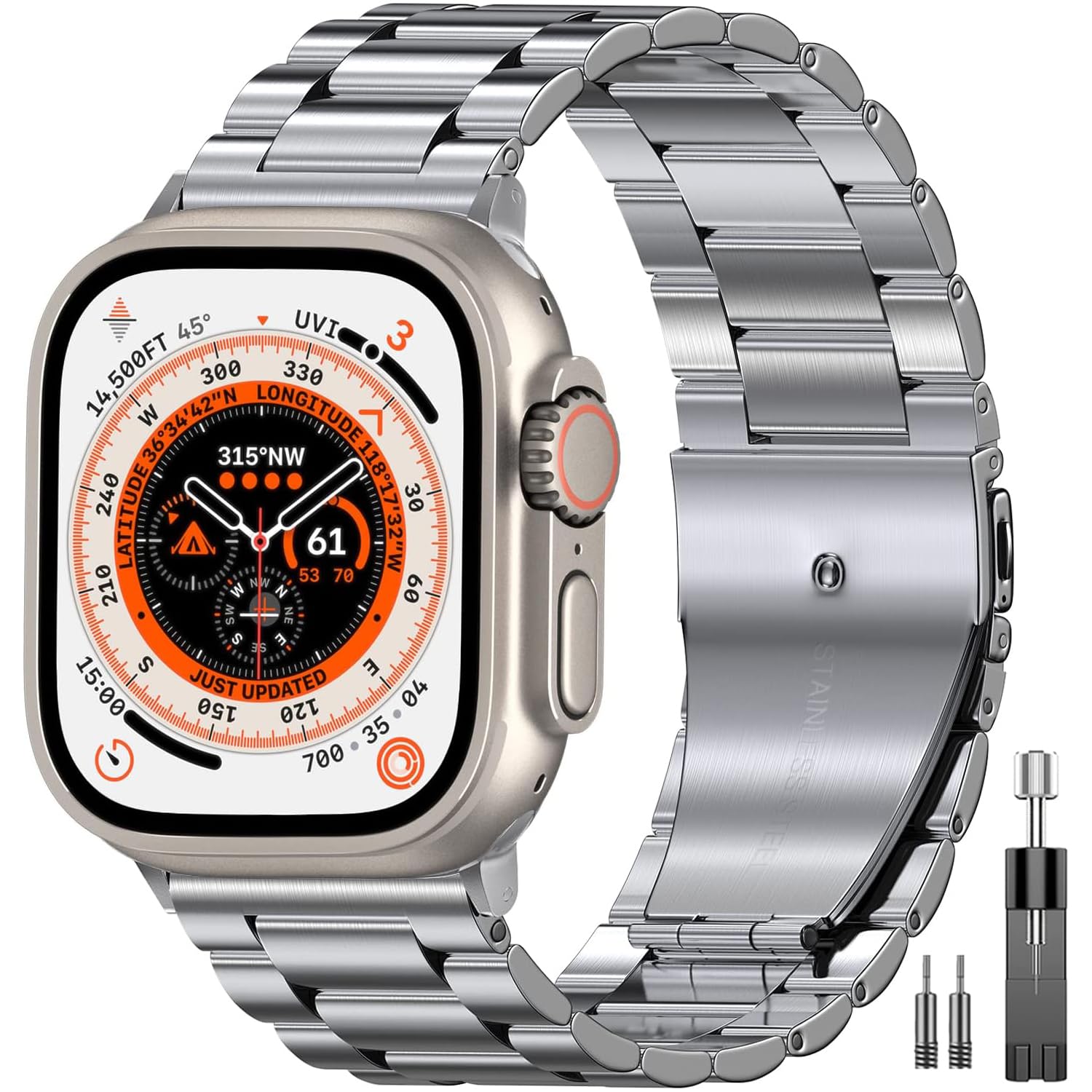 Photo 1 of EPULY Compatible with Apple Watch Band 49mm 45mm 44mm 42mm 41mm 40mm 38mm, Business Stainless Steel Metal Watchband for iWatch Band Series 9, Ultra 2, SE, Ultra Series 8 7 6 5 4 3 2 1 Men & Women
