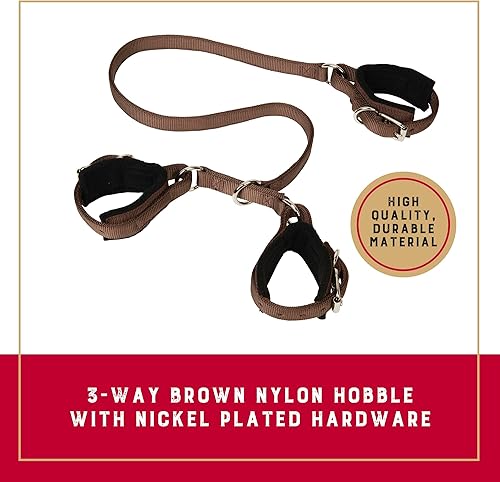 Miniatura 2 de Weaver Equine - Hobble de caballo marrón de 3 vías, con forro de fieltro cómodo de nailon con herrajes niquelados, ajustable para frenar patadas,