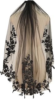 1 Tier Fingertip Length Black Lace Wedding Bridal Veils With Metal Comb For Bride