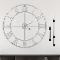 LEIKE 16 Modern Large Wall Clocks,Vintage, Round,Silent Non Ticking,Battery Operated,Silver Metal
