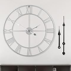 LEIKE 24 " Modern Large Wall Clocks,Vintage, Round,Silent Non Ticking,Battery Operated,Silver Metal