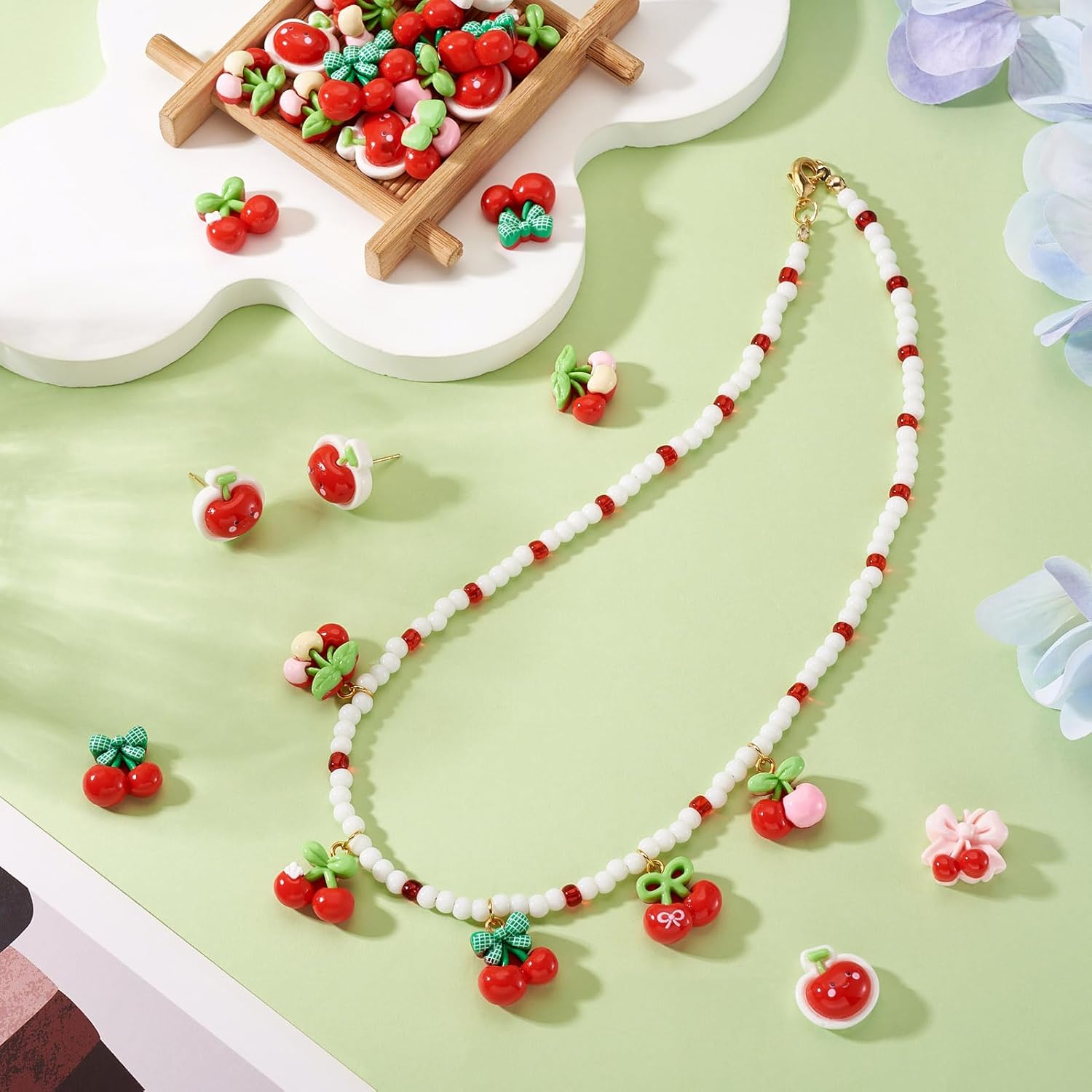 Craftdady 50Pcs Red Cherry Flatback Resin Charm Cabochons Colorful Opaque Fruits Resin Embellishments Decoration Accessories for DIY Phone Case Scrapbooking Hair Clip Jewelry Decor - Image 3