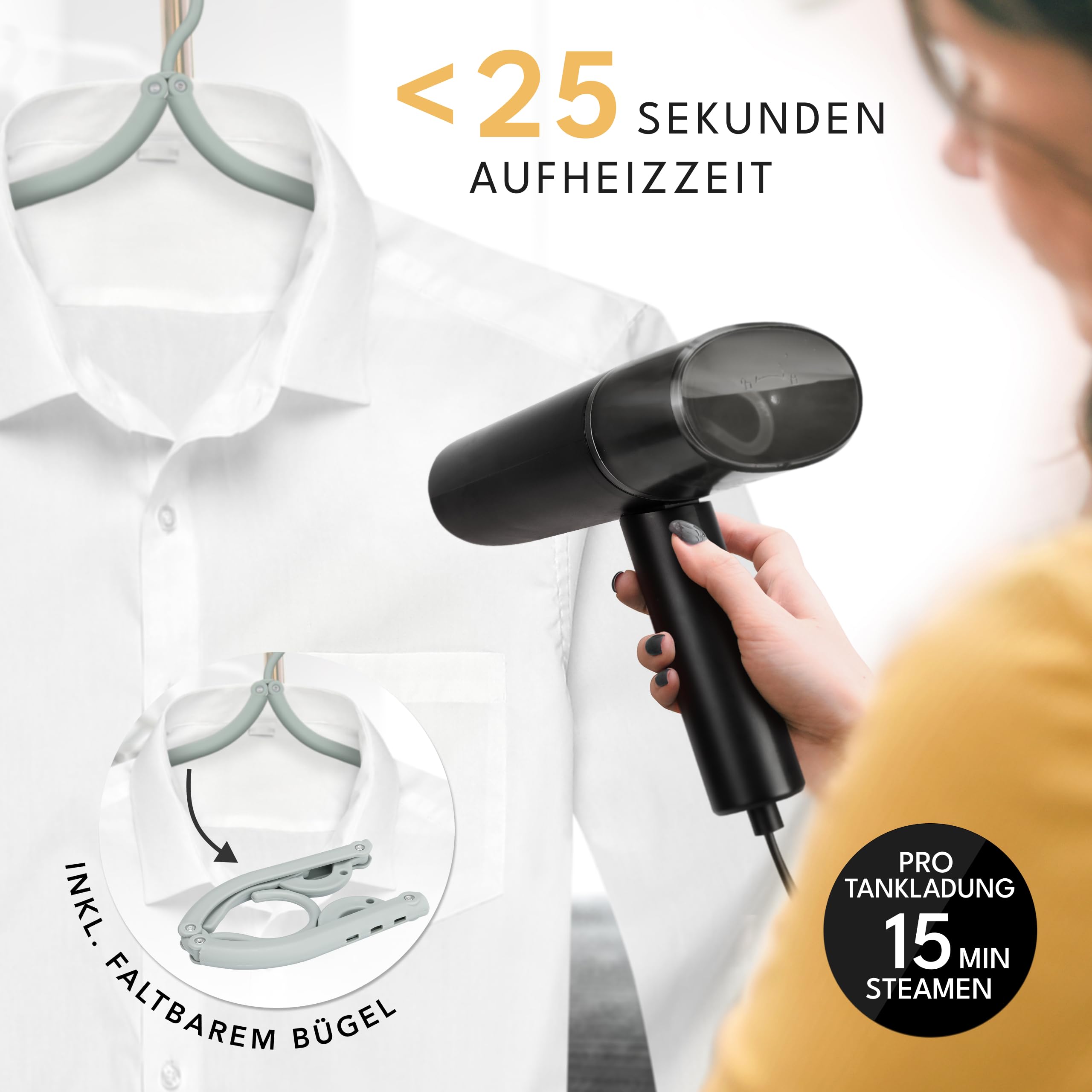 LEBENLANG Steamer Dampfglätter Reise - Kompakt Faltbar & Inkl. Reise Set I Steam Iron Dampfbürste Dampfbügeleisen für Dampfglätten Bügeln im Urlaub I Hand Reisesteamer mini handheld Travel Steamers