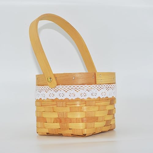 Miniatura 3 de Cesta de flores para niña, cesta de flores de madera, cesta de flores tejida para boda, cesta de niña de flores y decoraciones para el hogar.