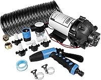 Vista 1 de WASSERMANN Kit de bomba de lavado de 12 V CC, 7.5 GPM 80 PSI, bomba de diafragma autocebante de 5 cámaras con interruptor de presión, manguera