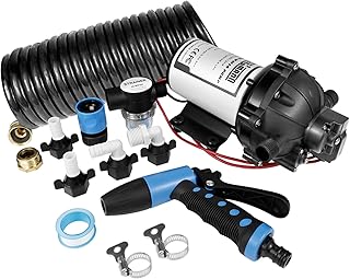 WASSERMANN 12V DC Washdown Pump Kit, 7.5GPM 80PSI, 5-Chamber Self-Priming Diaphragm Pump with Pressure