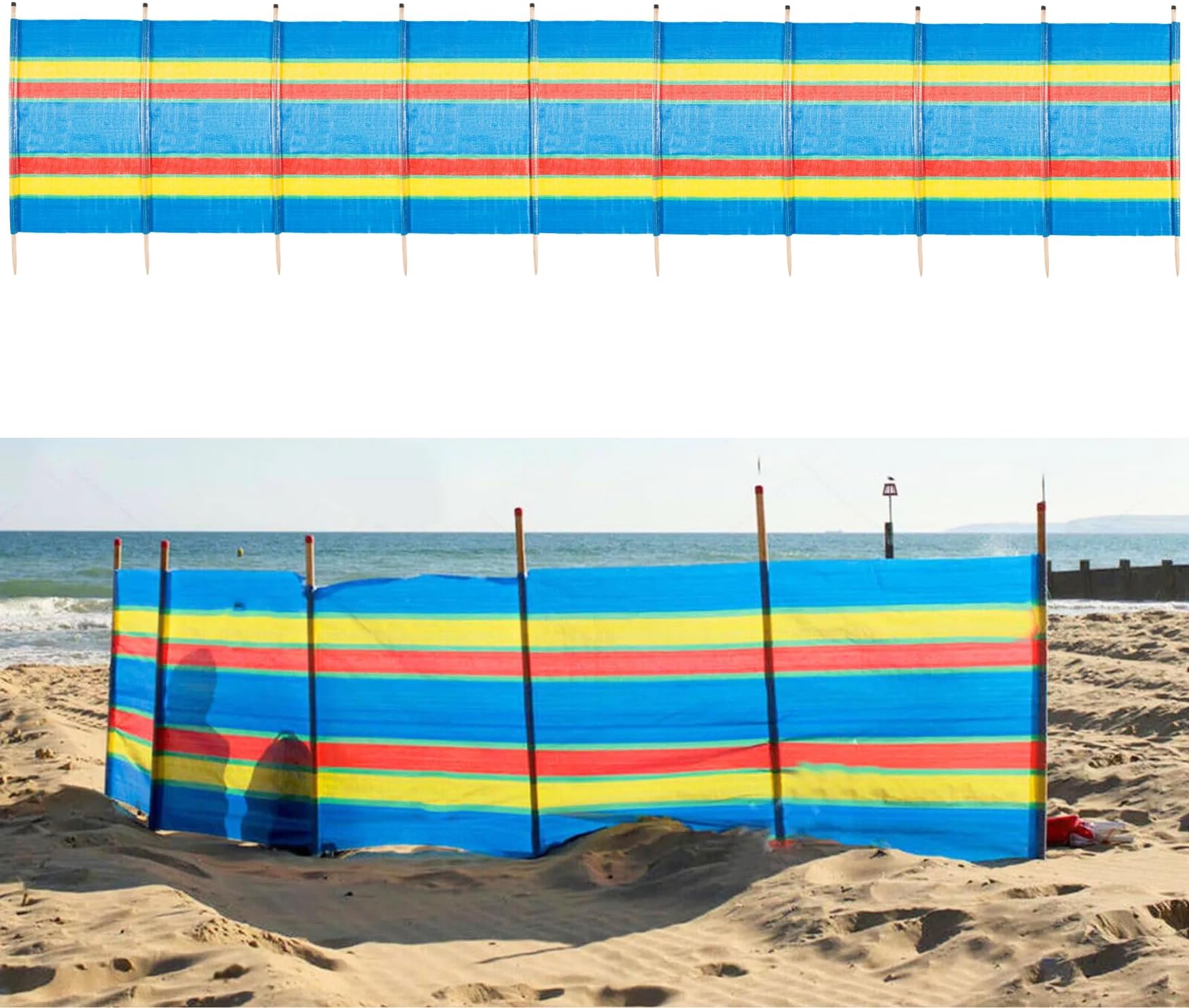 10 Pole Heavy Duty Multi Purpose Windbreaker Strong Multicolour Garden Beach Outdoor Sun Shade Protection Holiday Camping Shelter Wind Break Privacy Screen Sun Protector 610cm x 120cm