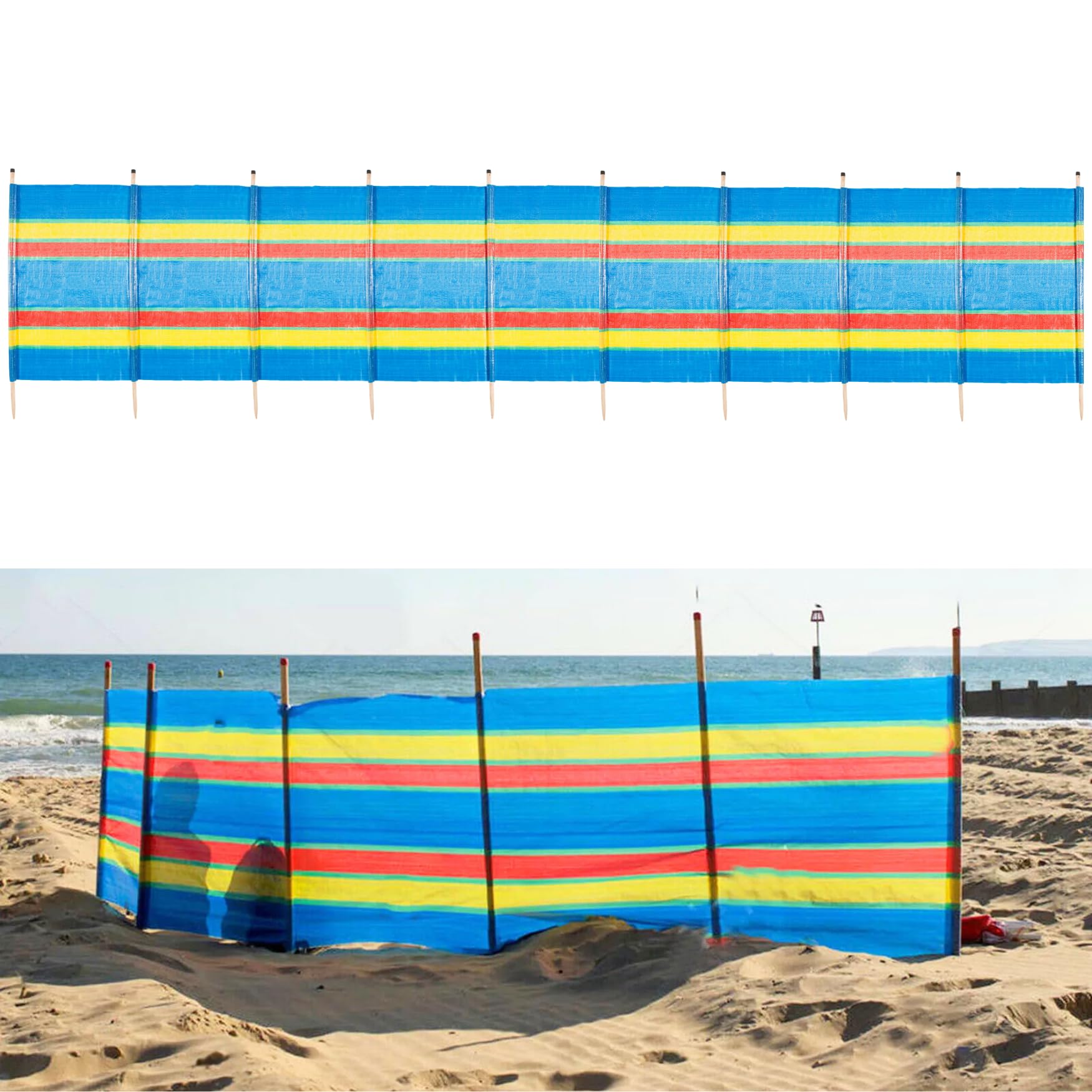 Garden Mile Heavy Duty Multicolour Garden Windbreaker - Windbreaker for Beach, Caravan Camping Shelter, Holiday, Sun Shade 5FT Tall Wind Break for Privacy Screens (10 Pole Wind Break, 610cm x 120cm)