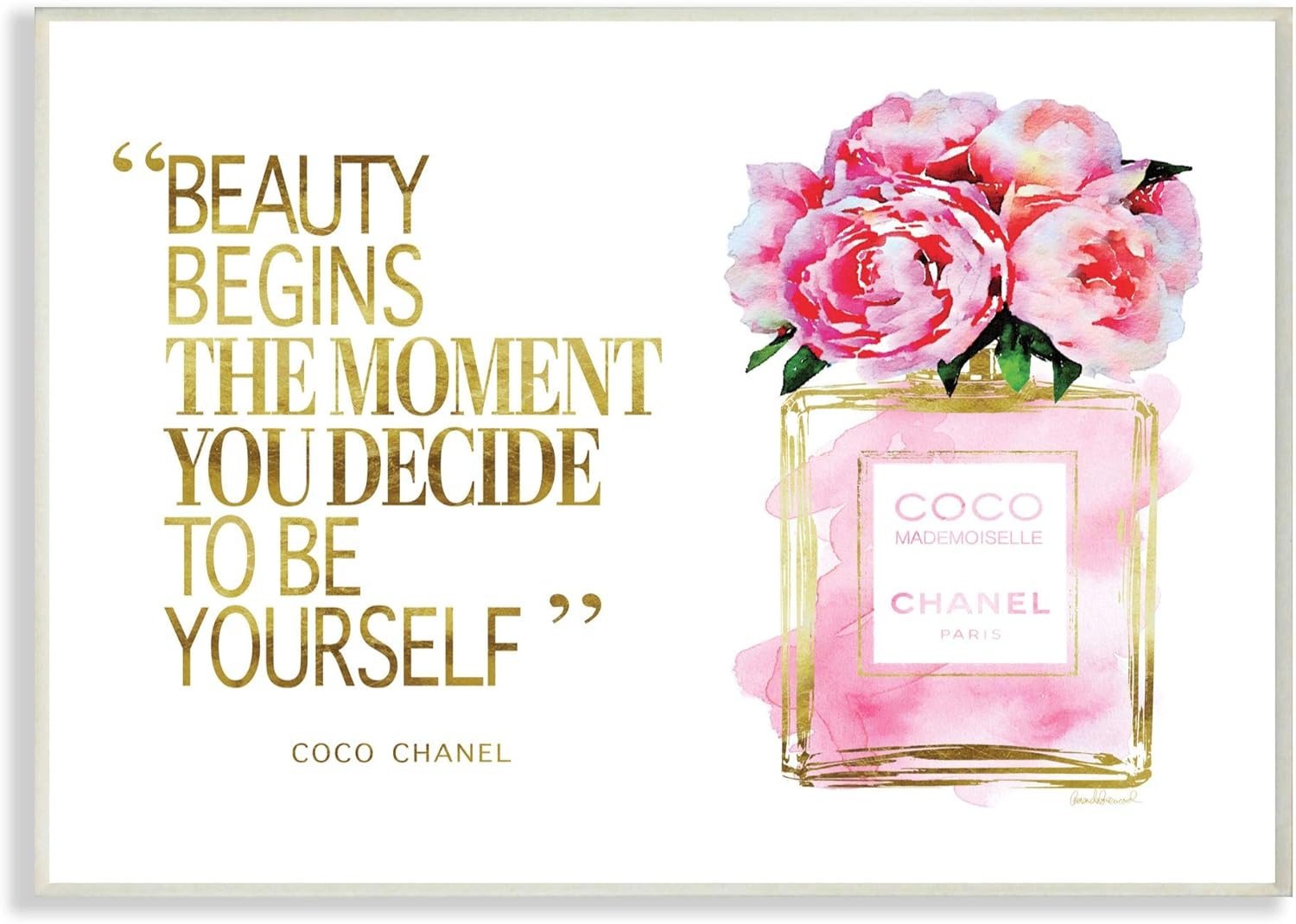 Stupell Industries Fashion Designer Perfume Gold Pink Watercolor Inspirational Word Wall Plaque, 13x19, Multi-Color