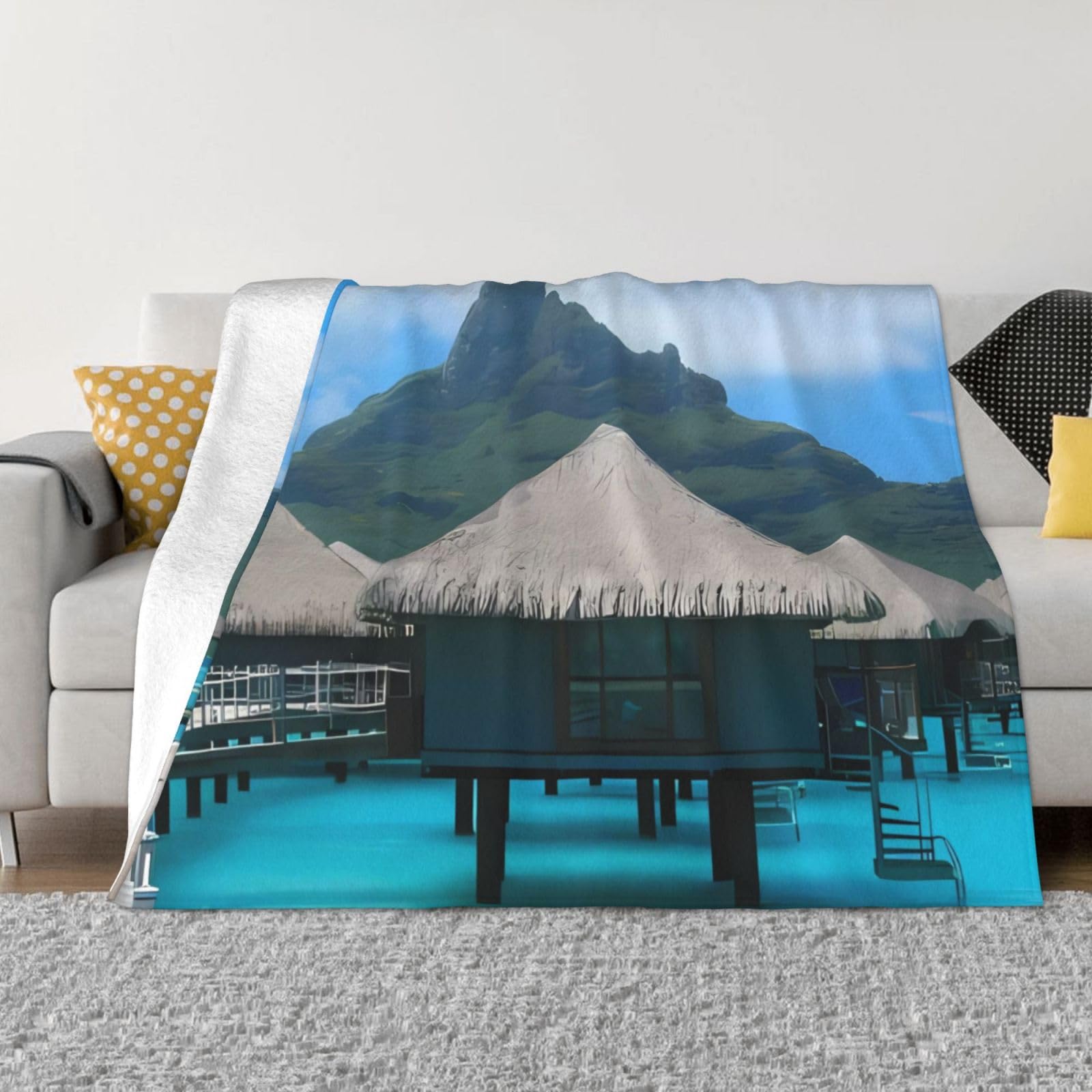 Couverture de plage et plaid de salon chaud Tahiti en polaire légère