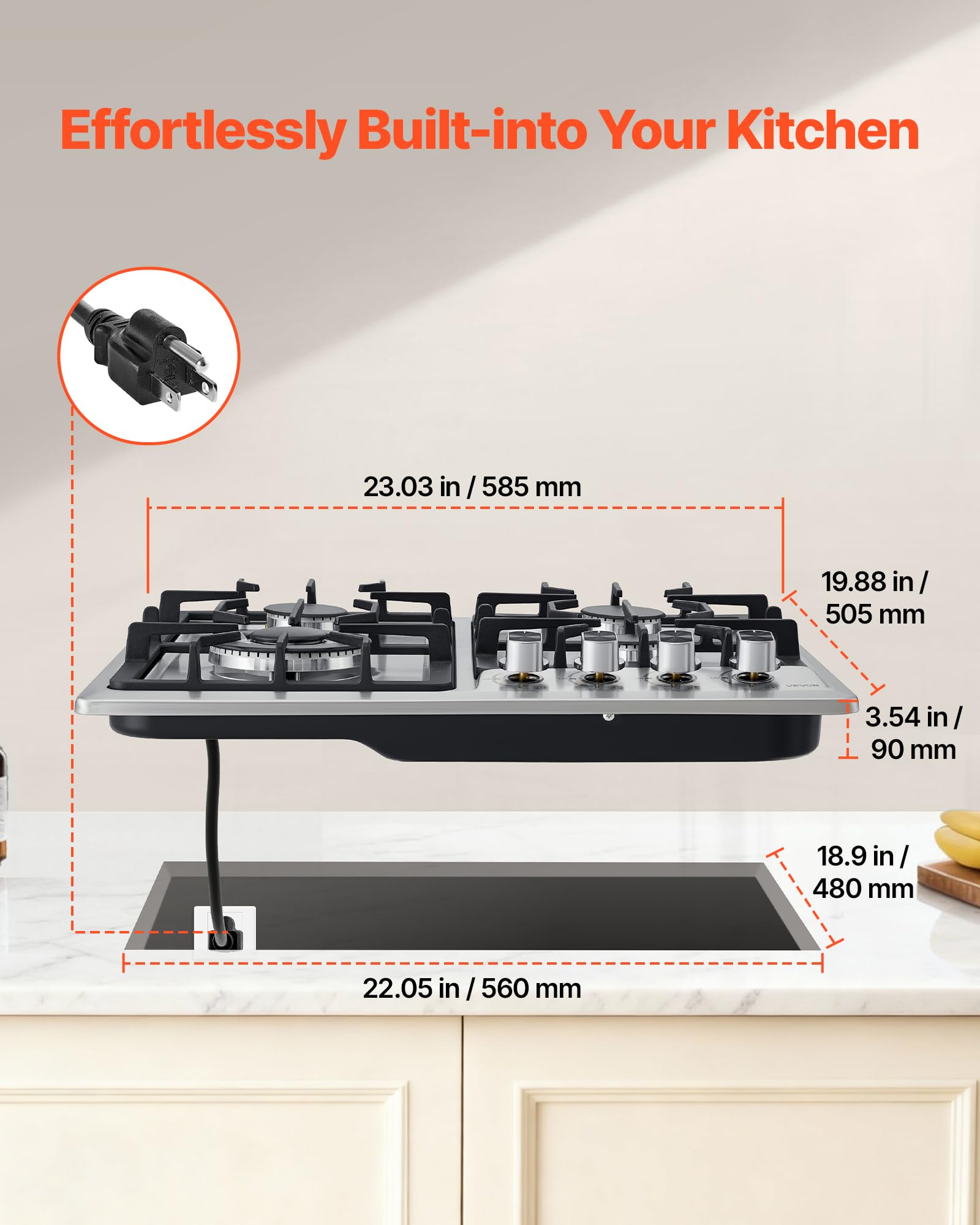 VEVOR 24 inch Gas Cooktop 4 Burners Gas Stove Top, Max 27000BTU Built-in Stainless Steel Stove Top LPG/NG Convertible Dual Fuel Cooktop Stoves with Thermocouple Protection for Kitchen Apartment Rvs 24 inch 4 Burners - 1