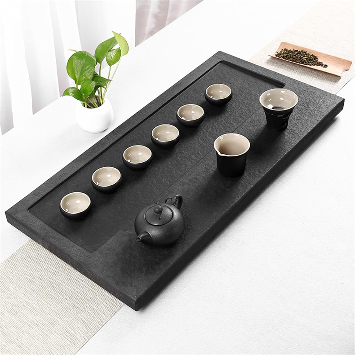 Tea Set Ebony Stone Tea Tray Natural Household Simple Original Stone Tea Set Tea Table Drainage Dry Bubble Table Tea Tray Chinese Tea Set(50 * 20 * 3cm)