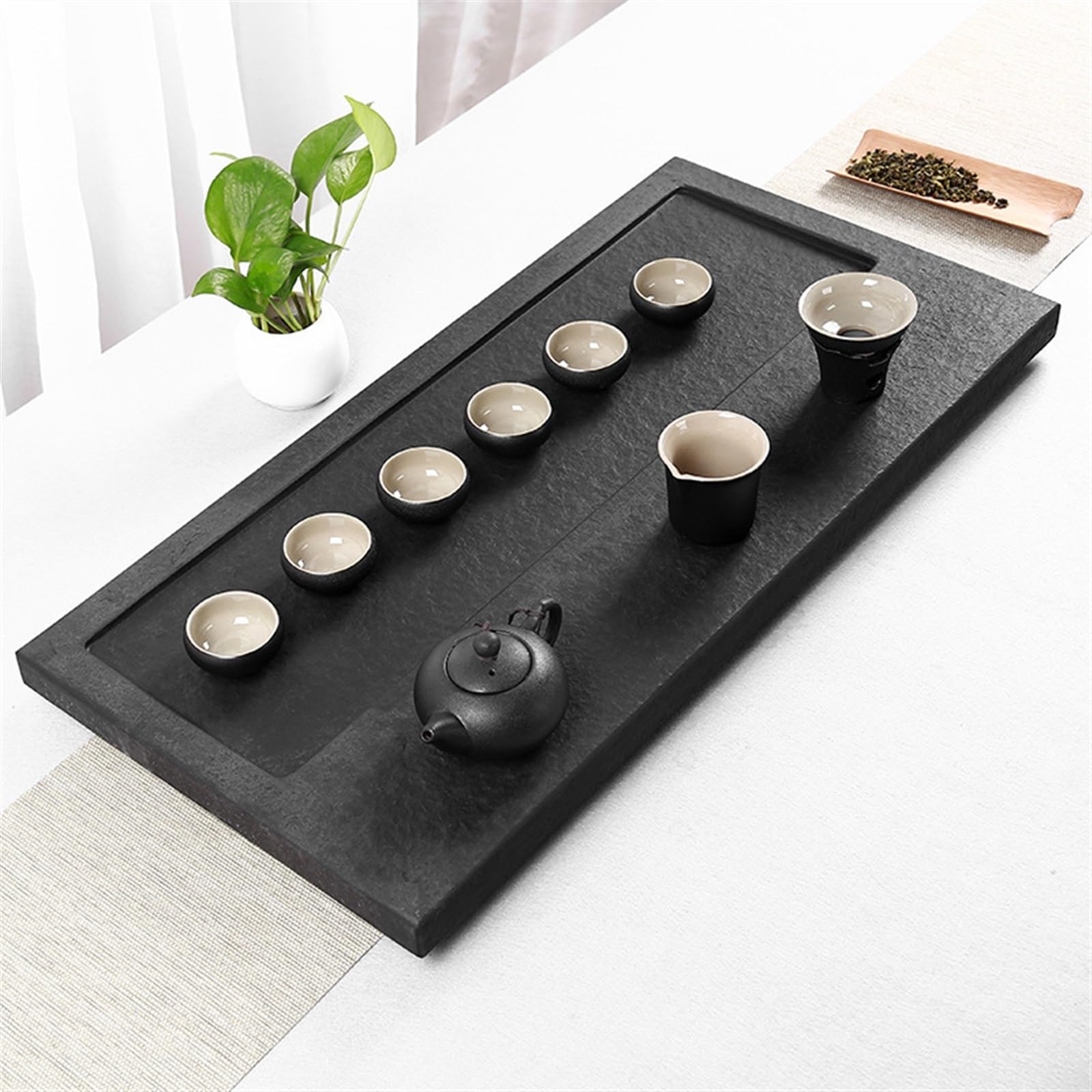 Vassoio da tè Vassoio da tè in pietra di ebano Set da tè in pietra originale semplice for uso domestico naturale Tavolo da tè Drenaggio Vassoio da tè da tavolo a bolle secche Vassoi da tè(50*20*3cm)