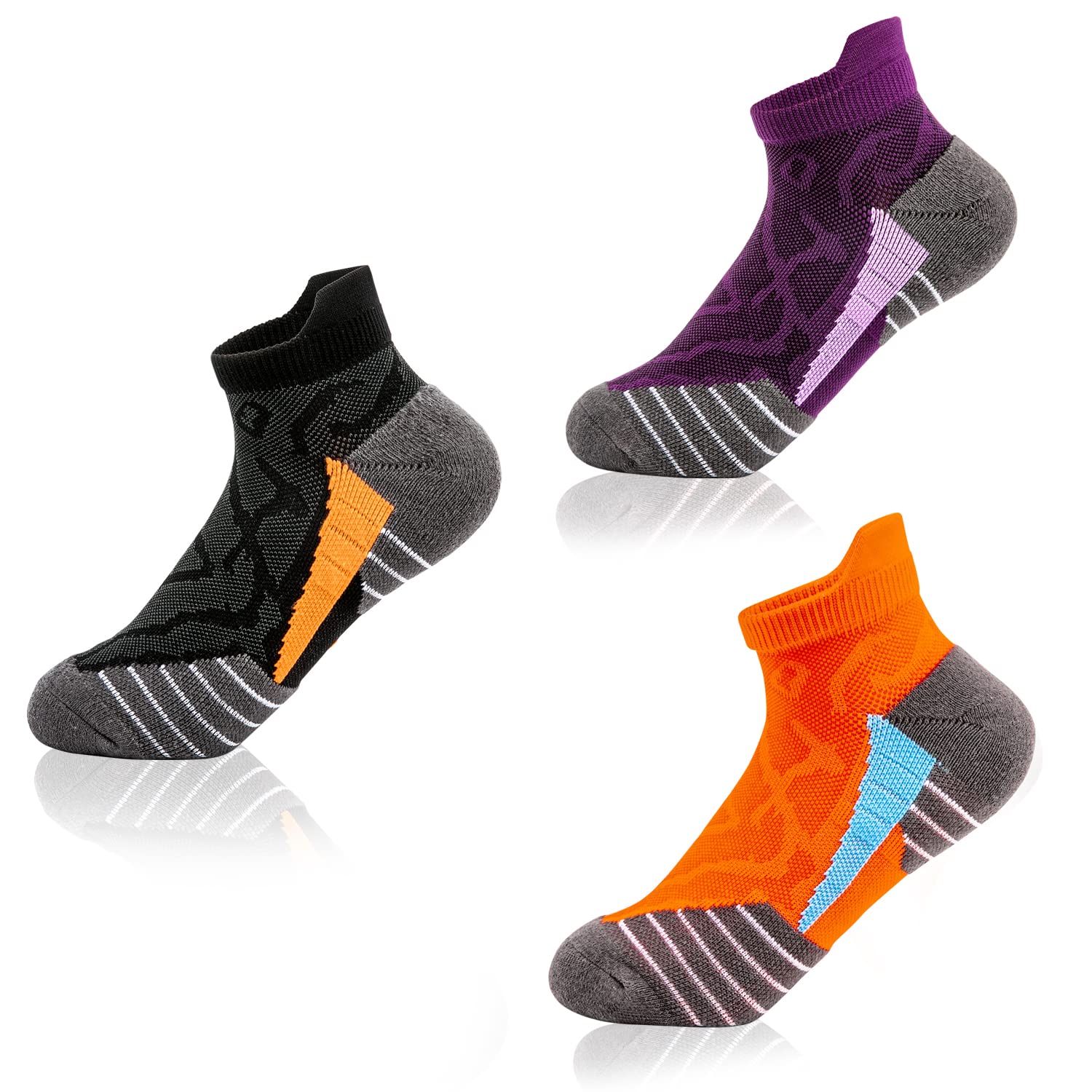 Vfaman Women's 3 Pairs,Black,Blue,Red, Uk4-7 Running Socks For Anti-Blister & Sweat-Wicking, Trainer, Light Weight, Athletic (3 Pairs,Black,Blue,Red, Uk4-7)