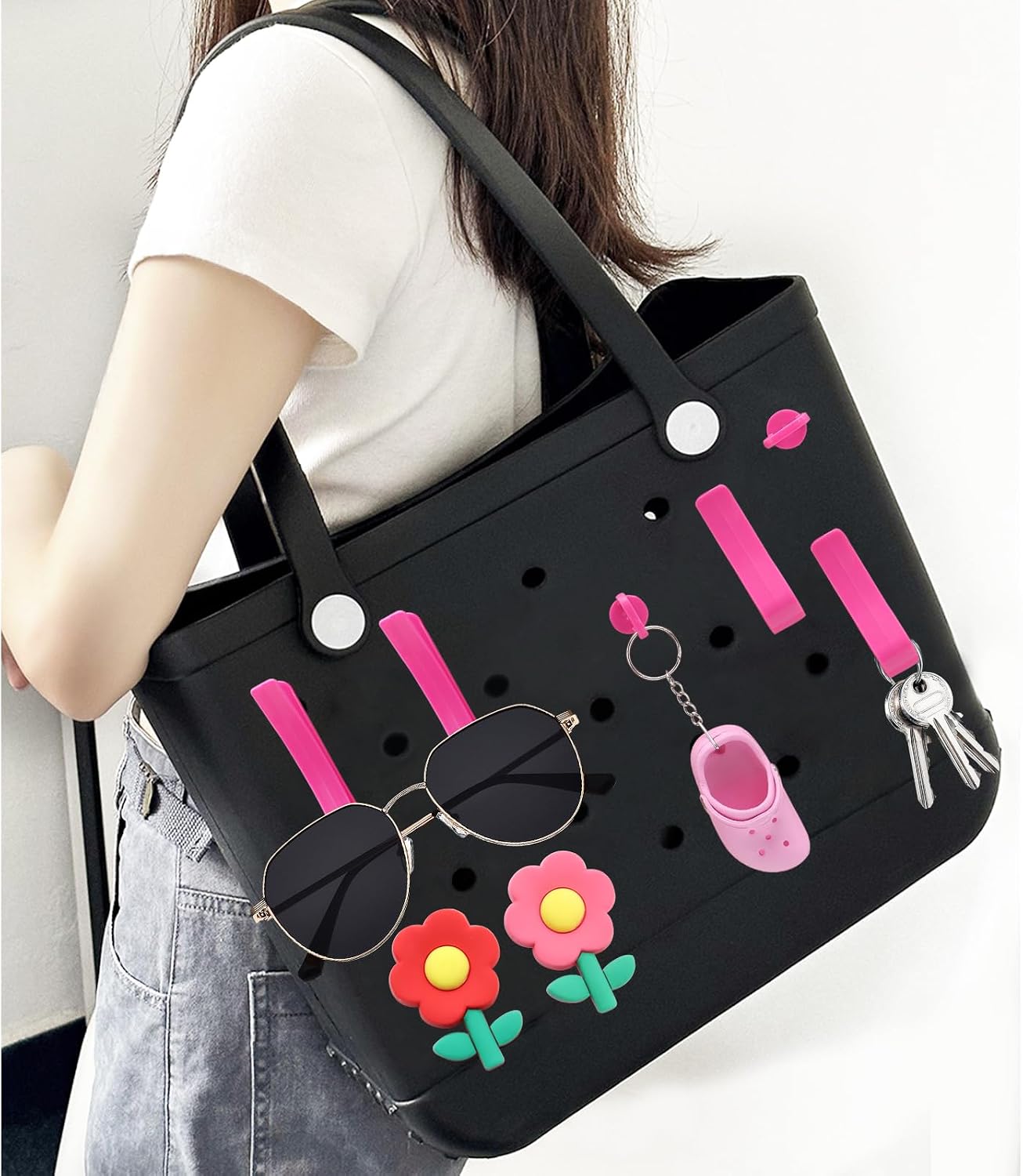 9 Pcs for Bogg Bag Accessories, Charms for Bogg Bag, Hooks, Buckles, Flower and Cavernous Shoes Keychain image 5