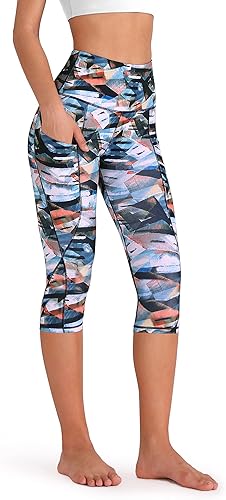 ODODOS - Leggings tipo capri de mujer, no se traslucen y modelan el abdomen, con cintura alta y bolsillos para hacer yoga, atletismo, ejercicio y