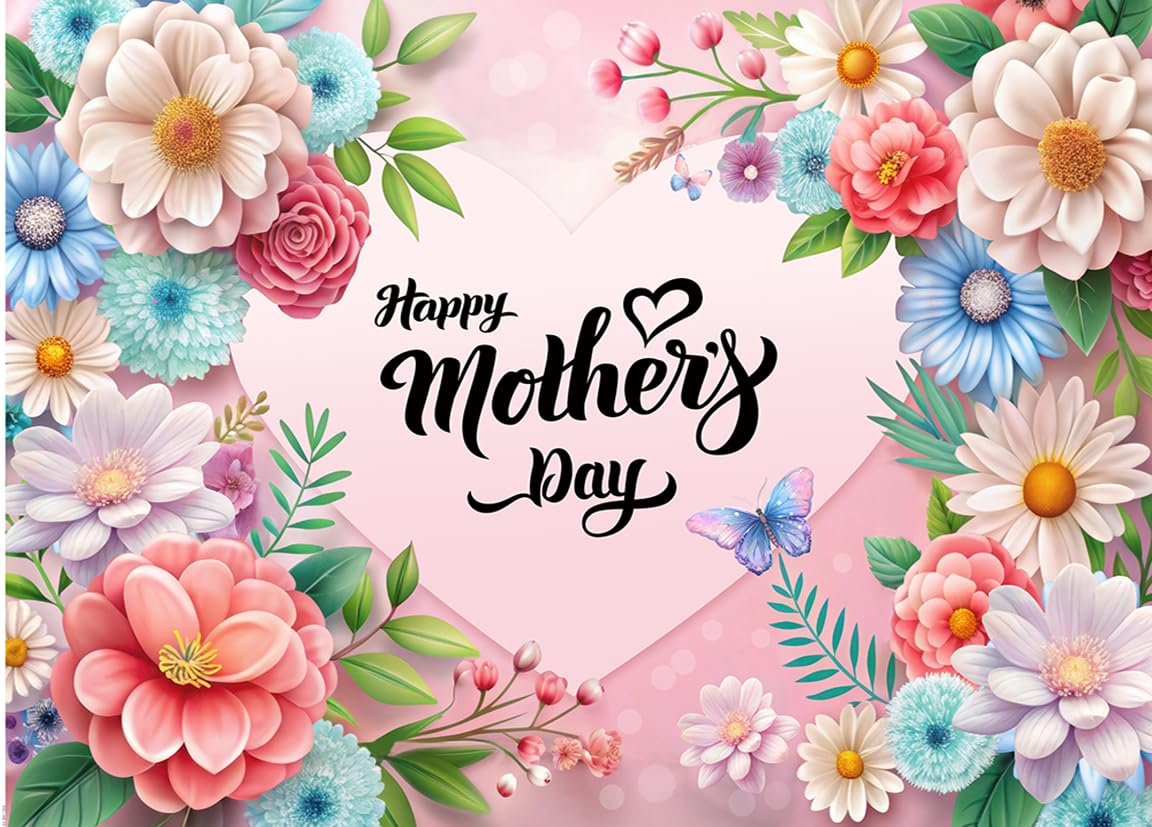 CHAIYA 7X5FT Mother's Day Backdrop Pink Flowers Love Backdrop Family Party Background Mother's Day Party Banner Studio Props CY354