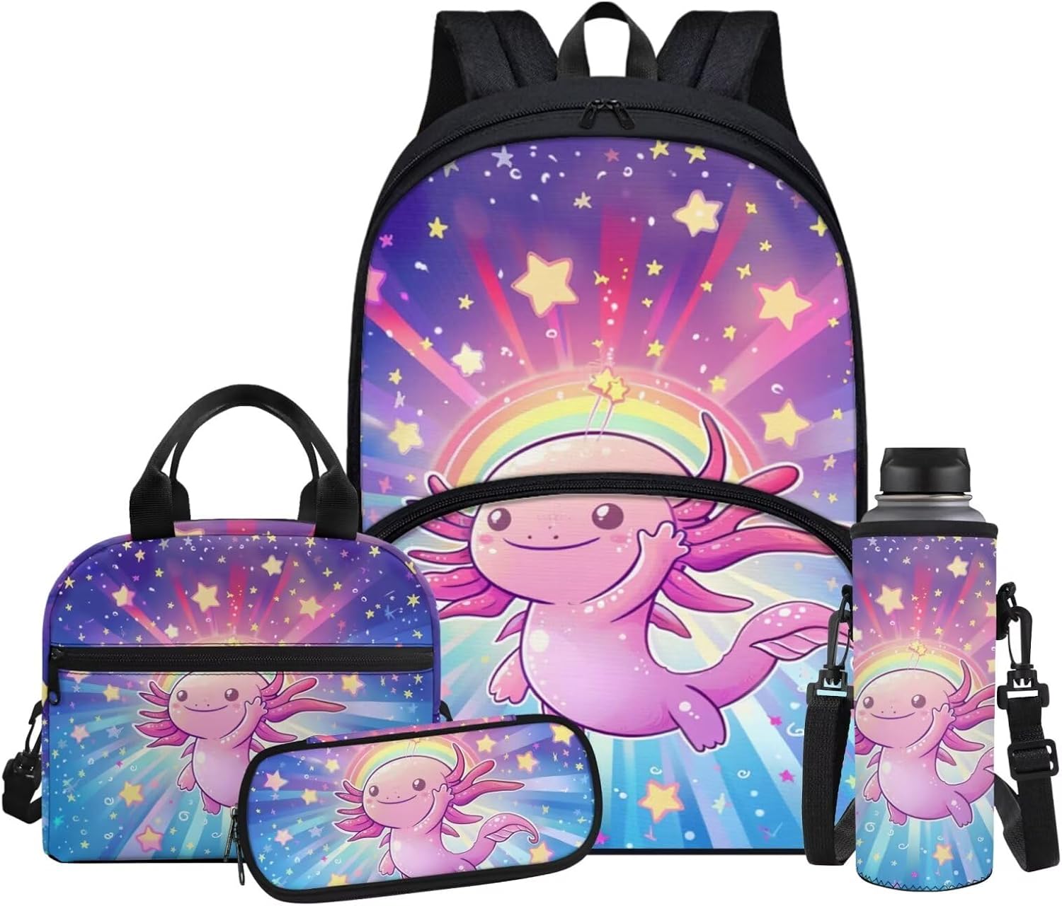 Lion Backpack for Kids Boys Backpack with Lunch Box Water Bottle Holder and Zipper Pencil Case 4Pcs Set 17" Sturdy Bookbag with Large Front Pocket for School Lightweight Elementary School Bag